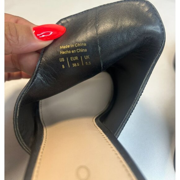 Aldo Legossa Black Leather Open Toe Mule Size 8 Block Heels Boho Western Slip On - Picture 12 of 13